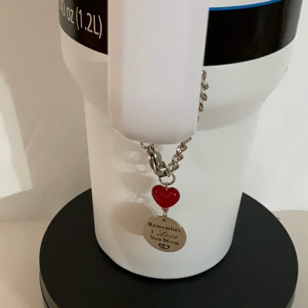 Hand Crafted Cup Handle Charm with Mom Charm and Heart Bead Red Silver - Picture 10 of 11